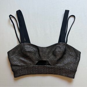 JONATHAN SIMKHAI black silver metallic glitter cutout strappy tank crop top